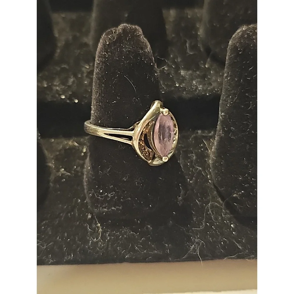 Vintage Avon 925 Sterling Silver Marquise Cut Amethyst Art Deco Ring Size 8.5 - Picture 2 of 8